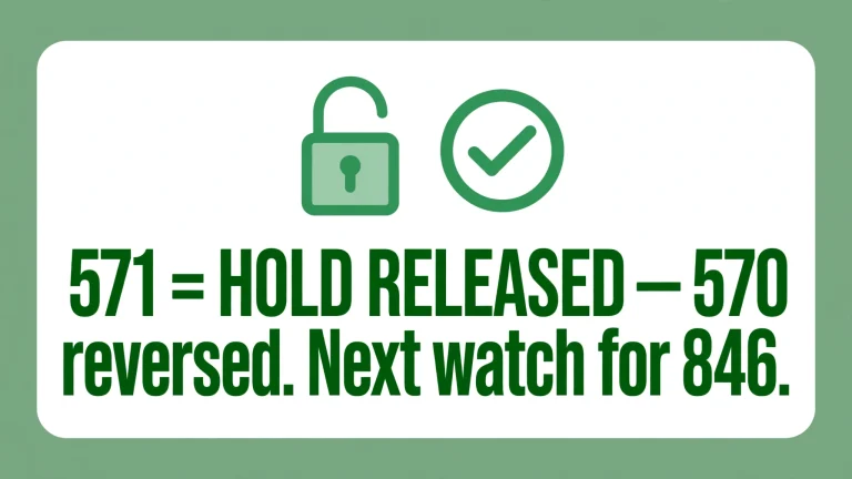 571 = HOLD RELEASED — 570 reversed. Next watch for 846.