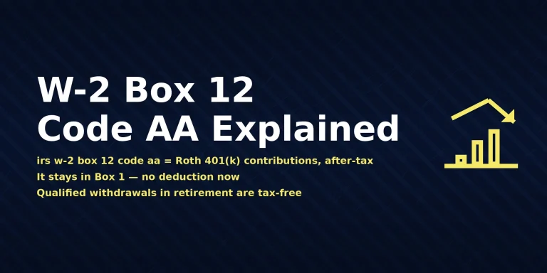 W-2 form showing irs w-2 box 12 code aa meaning designated Roth 401(k) contributions, with the direct answer displayed in the image
