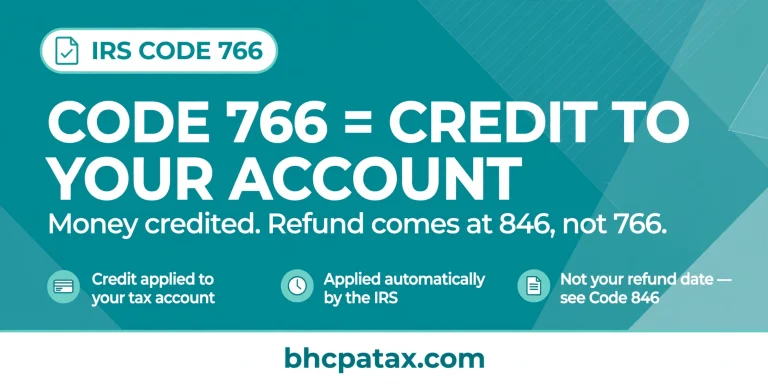IRS Code 766 equals credit to your account. Money credited. Refund comes at 846, not 766.