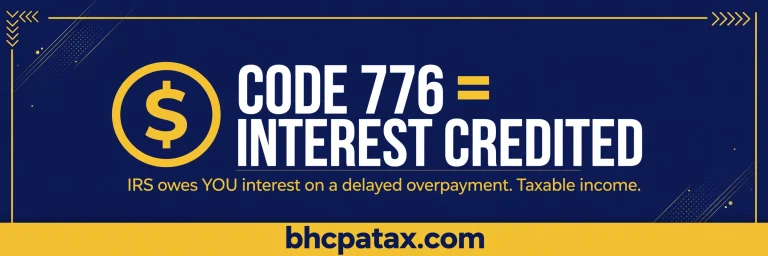 IRS Code 776 means interest credited — the IRS owes you interest on a delayed overpayment, and it is taxable income