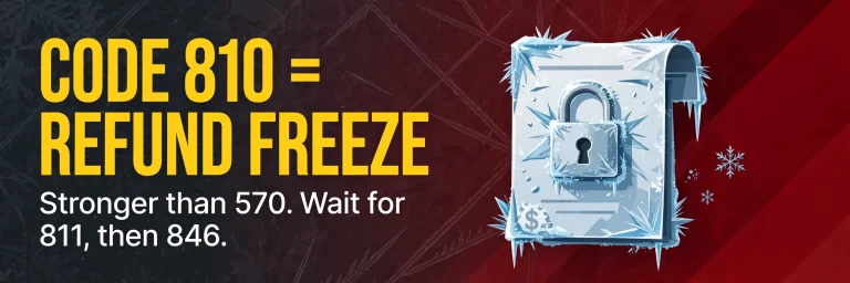 IRS Code 810 equals refund freeze — stronger than 570. Wait for 811, then 846.